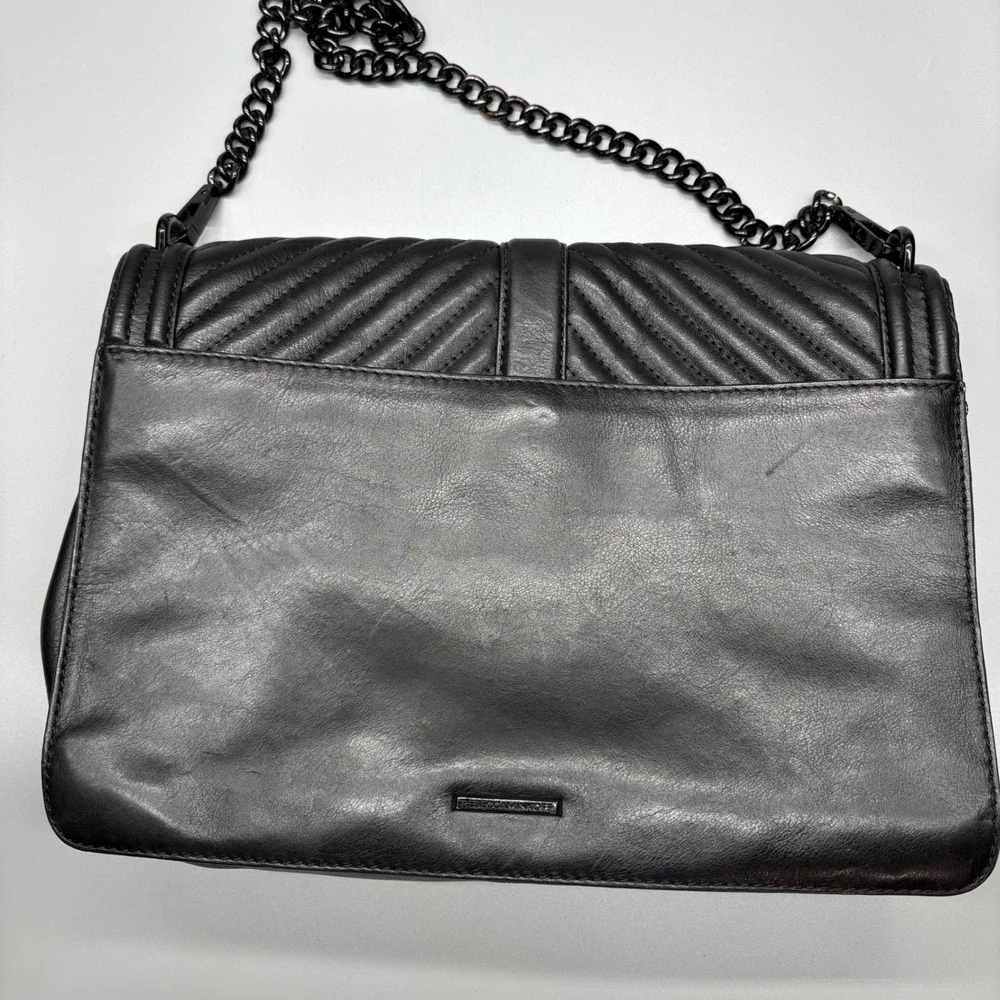 Rebecca Minkoff‎ Chevron Quilted Leather Love Crossbody Shoulder Bag Black